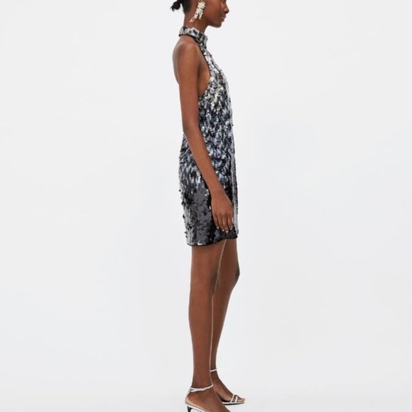 NWT Zara Knit Ombre Sequin Halter Dress size M - Picture 8 of 14